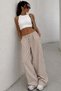 Beige Adjustable Waist Striped Pocket Wide Leg Women's Trousers Mg2312