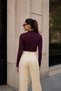 Women's Blouse with Gold Buckle Detail, Gathered, Long Sleeves, Sandy Fabric, Lycra, Elegant Blouse - 5