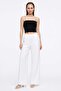 Wide Trousers with Elastic Waist and Linen Look