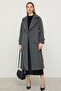 Reglan Sleeve Snap Closure Medium Length Coat Dark Gray 3145 - 4
