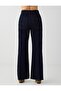 Navy Blue Wide Leg High Waist Denim Trousers - 5