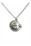 Gokturkish "God Bless Us" Written Moon Star and White Wolf Patterned Silver Color Unisex Necklace