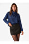 Textured Satin Blouse with Metal Accessories, Draped High Collar, Long Sleeves - 2