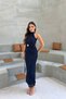 Women's Navy Blue Flock Print Halter Neck Sequin Detail Maxi Dress - 4