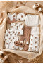 Teddy Bear Patterned 10-Piece Muslin Hospital-Issued Baby Boy Set – Beige/Coffee 0-3 Months