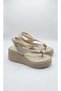 Melinta Gold Detailed Wedge Heel Women's Beige Sandals - 4