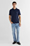 Men's Navy Blue Regular Fit Logo Polo Neck T-Shirt - 2
