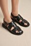 Y291880003 Black Genuine Leather Sandals - 3