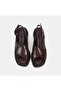Women's Dark Brown Cross-Strapped Wedge Heeled Leather Sandals - 7