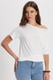 Women's Oversize Relaxed Fit Asymmetrical Collar Short Sleeve Ecru Viscose Blouse