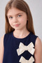 Girl's 100% Cotton Double Crepe Dress with Bow Detail, Zero Sleeves, Button Closure, Special Occasion Dress - 6
