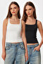 2-Pack Strappy Sandy Knitted Blouse Lcr0122 Black White