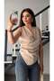 Stone Double-Breasted Asymmetrical Satin Blouse - 2