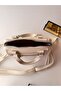 Women's Cream Leather Look Zippered Strap Hand and Shoulder Bag - 4