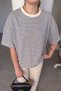 Premium Striped Crew Neck T-Shirt - Dark Blue - 2