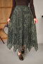 Women's Floral Pattern Asymmetrical Chiffon Skirt Green - 3