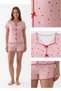 Women's Pink Boat Neck Buttonless Twill Bow 100% Cotton Short Sleeve Mini Shorts Pajama Set - 2
