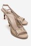 Soven Beige Knitted Women's Beaded Heeled Shoes