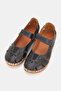 Women's Black Genuine Leather 35-41-42 Number Strapped Flat Wedge Heels Side Open Sandals - 2