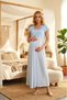 New Season Blue Summer Full Length Stylish Lace Detailed Design Short Sleeve 100% Cotton Maternity Maternity Dressing Gown Nightgown Set of 2 - 7