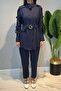 Aura Belt Detail Two-Piece Suit with Trousers 5120 Navy Blue - 2