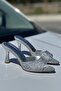 Women's Slow Silver Shiny Pointed Toe Thin Heel Slippers Silver Glitter - 3