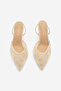 Women's Stiletto Pointed Toe Beaded Embroidered Mesh Elastic Classic Heeled Shoes Morose Beige Satin - 4