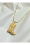 Women's Gold Color 316L Steel Boot Pendant Necklace with Flower Pattern Minimal Stylish Gift - 4
