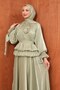 Mint Green Balloon Sleeve Waist Detailed Evening Dress - 2