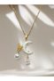Women's Gold Color Steel Chain Holographic Moon Necklace Butterfly Pearl Stone Stylish Gift - 4