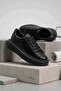 Women's Full Black Leather High Platform Sole Sneaker Sports Shoes - 6