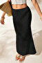 Black Linen Fabric High Waist Long Skirt - 5