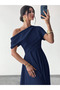 Women's Off-The-Shoulder Short Sleeve Pleated Long Janjan Crepe Dress - 2