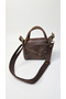 Genuine Leather & Canvas Mini Tote Bag (Brown Canvas & Brown Leather Cover) - 3