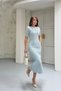 Women's Summer Blue Glitter Lined Short Sleeve Summer Fabric Long Elegant Knitwear Dress (S/M) - 4