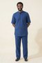 Indigo Blue Wide Fit 100% Cotton Muslin Fabric Stand Collar Short Sleeve Men's Hajj Umrah Set Casual Daily Wear - 3