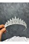 Sparkling Detailed Zircon Stone Bridal Crown Wedding Hair Accessory Elegant Model - 3
