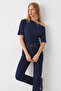 Women's Off-Shoulder Short Sleeve Navy Blue Blouse - 4