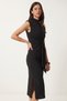 Padded Knitted Dress with Tie Detail Lub0335 Black - 3