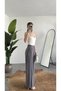 Women's Anthracite Tencel Modal Fabric Three-Pleated Loose-Fit Palazzo Summer Trousers with Hidden Pockets - 3