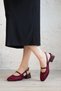 Burgundy Women's Sandals Ballerina Short Thick Heeled Knitted - 4