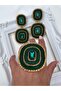 Special Design Handmade Emerald Green Gold Detailed Evening Dress Ring Earring Set