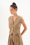 Coffee Linen Vest and High-Waisted Wide-Leg Pants Eden Set - 3