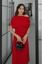 Red Long Dress with Gathered Shoulder Detail - 206190 - 3
