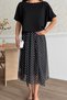 Women's Thick Strap Polka Dot Detailed Dress Boat Neck Blouse Double Set