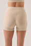 X Ece Beige Melange Waist Detailed Short Leggings Ruched Biker Shorts - 2