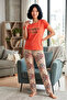 Round Neck Long Comfortable Cotton Pajama Set 41523 Orange - 7
