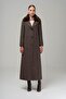 Furry Herringbone Patterned Coat with Detachable Collar BROWN 3789-Y - 2