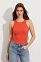 Women's Orange Halter Neck Ribbed Tank Top Jf30