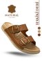 Genuine Leather Men's Slippers - Double Buckle Adjustable Massage Sole Genuine Leather Men's Slippers t Taba